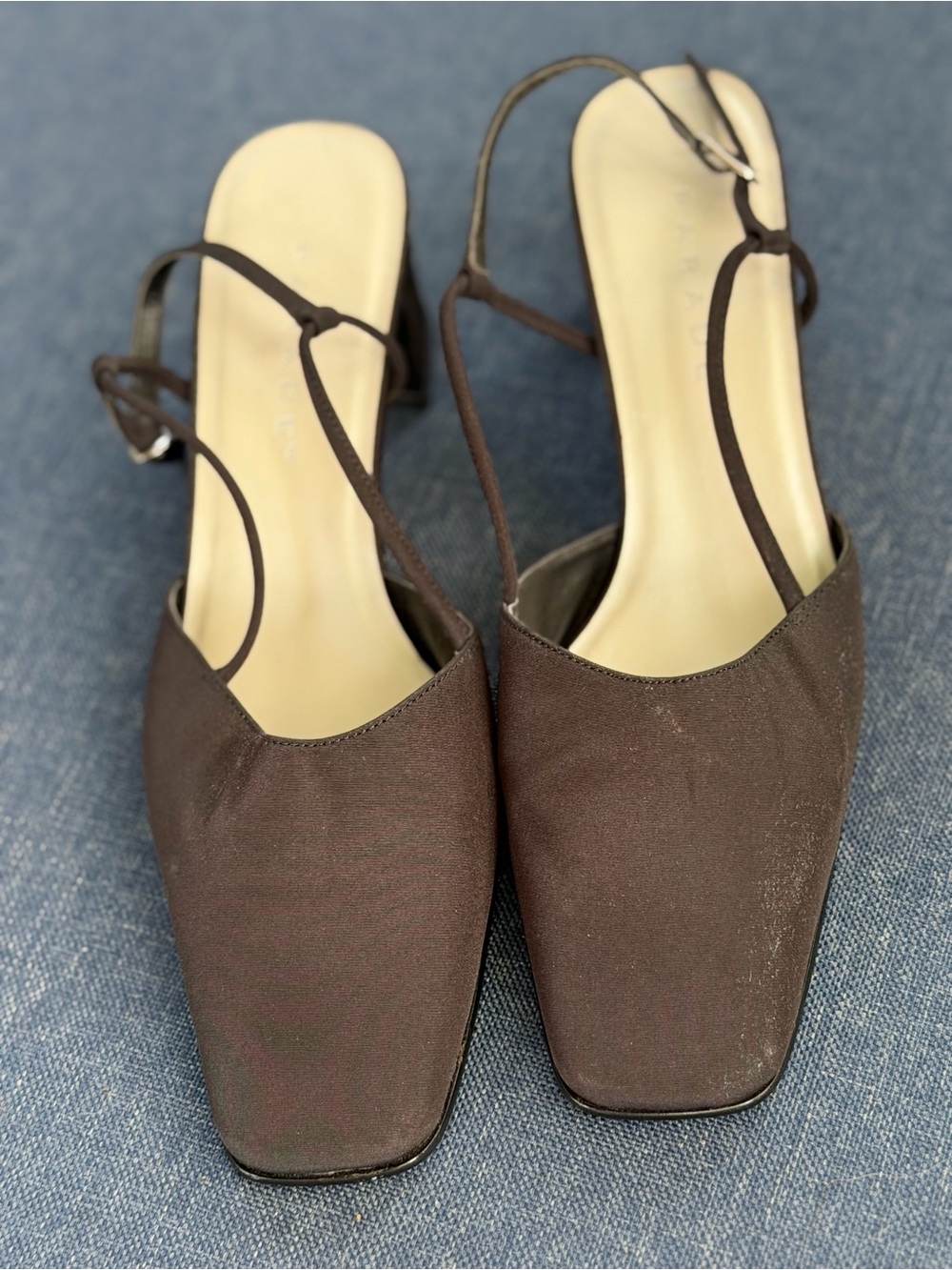 Minimalist Black Square-Toe Slingback Thick Heels - Bridesmaid -